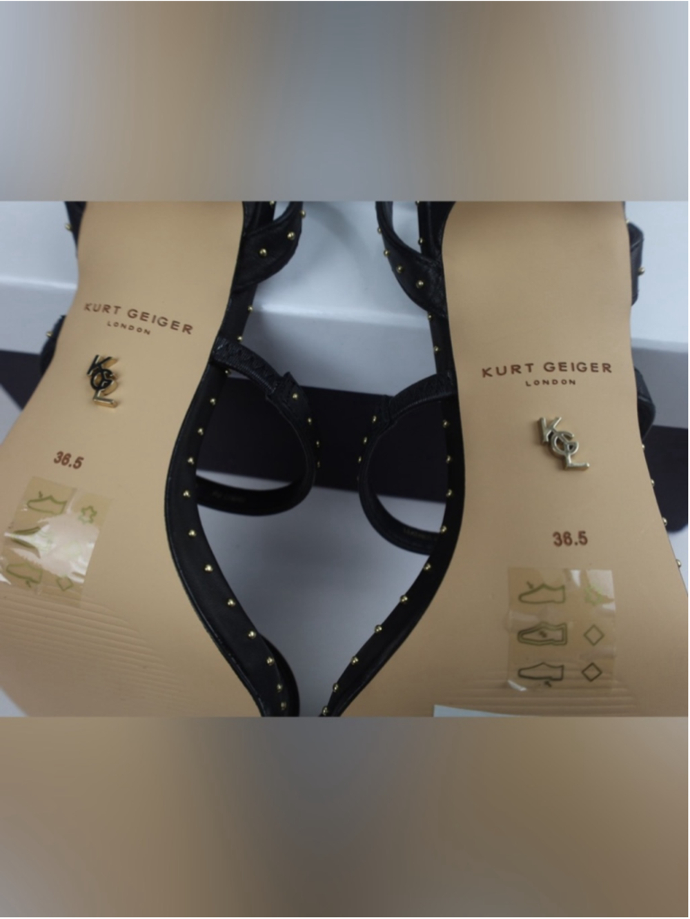Kurt Geiger Portia Black Leather Gold Studded Strappy Heel Sandal -36.5/6.5 0511 - Picture 13 of 15
